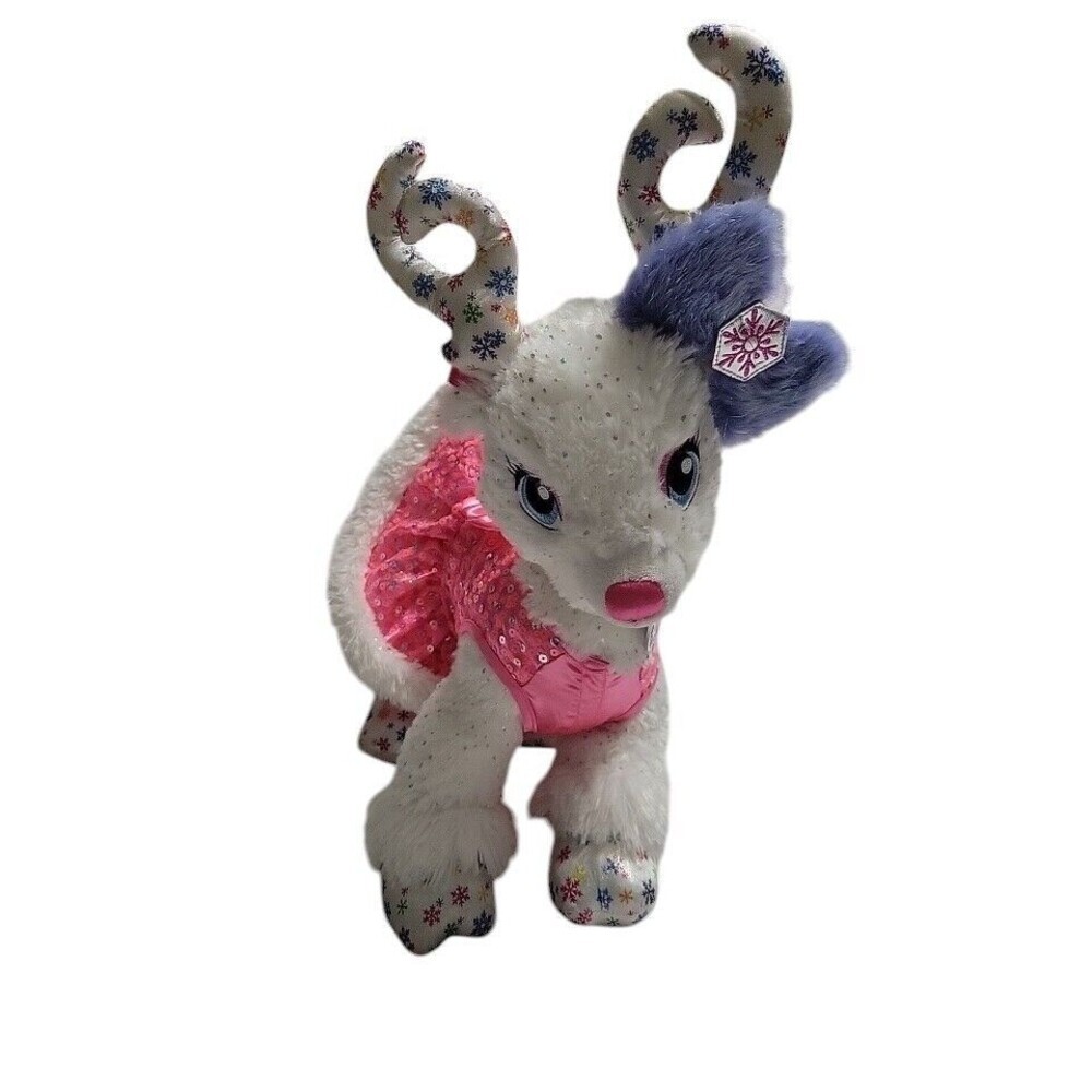 Build A Bear White Glisten Reindeer plush toy Sequin Cape Snowflake Antlers 18"
